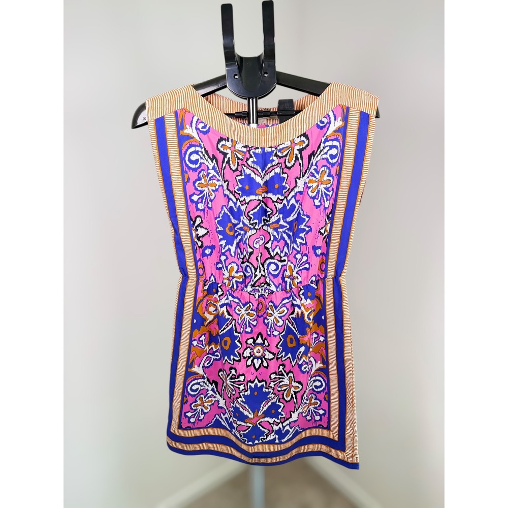 Ann Taylor Loft Pink Blue Scarf stye avant-garde Cover up Mini Dress Preppy‎